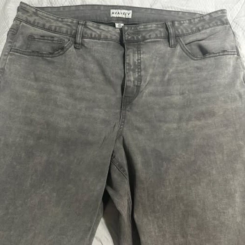AVA & VIV Gray Acid Wash Skinny Jeans Plus Size 18W Raw Hem Stretch